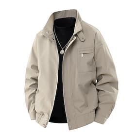Men's Lightweight Jacket Casual Jacket Vacation Daily Windbreaker Pocket Spring Fall Plain Fashion Classic Stand Collar Regular Apricot Black Purple Green Khak