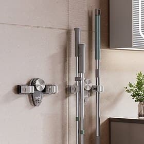 2pcs Broom Holder Mop Hanger Suction Cup Wall Mount, No Drilling Adjustable Mop Clip Hook, Removable Broom Organizer for Bathroom Toilet Home Storage