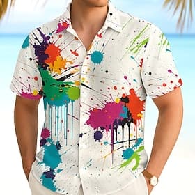 Herren Spritztinte Hemd Sommerhemd Knopfhemd Kurzarm Modisch lässig Outdoor Urlaub Alltagskleidung Sommer Frühling Umlegekragen 3D-Druck Hemden mit Kragen Eine
