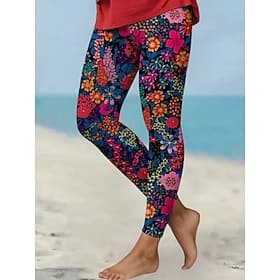 Women's Pants Trousers Leggings Cozy Leggings Streetwear Casual Full Length High Waist Floral Elastic Waist Print Breathability Comfortable Stretchy Vacation S thumbnail 4