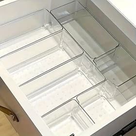 7pcs Clear Plastic Drawer Organizer Set, Stackable Makeup Storage Bins for Cosmetics, Office Supplies, and Desk Organization, Durable Vanity Drawer Dividers, N