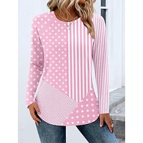 Women's T shirt Crew Neck Long Sleeve Tunic Graphic Geometric Striped Vintage Stylish  Round Neck Regular Tops Daily Print Pink Fall