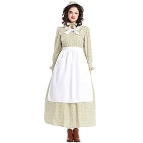 250th Anniversary USA 19th Century 1800s Prairie Dress Bonnet and Apron Set Pioneer Girl Colonial Pioneer Revolutionary War Costumes Floral Fancy Dress Women's
