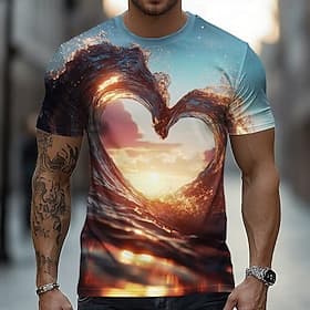Men's Optical Illusion 3D T Shirt Short Sleeve T shirt 3D Print Crew Neck Shirt Exaggerated Designer Party Street Casual Yellow Pink Purple Summer Spring All S