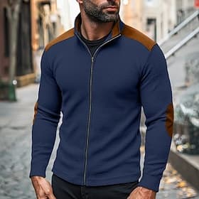 Men's T Shirt Jacket Waffle Knit Tee Tee Top Long Sleeve Standing Collar Fall Spring   Fall Color Block Fashion Designer Basic Zip Up Patchwork Casual Vacation