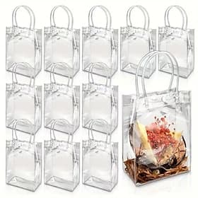 30pcs Clear PVC Gift Bags with Handles, Reusable Transparent Plastic Tote Bags for Party Favors, Weddings, Candy, Birthday, Holiday, Shopping and Gift Packagin