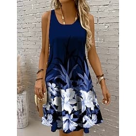 Women's Mini Dress Sundress A Line Dress Summer Dress Vacation Casual Regular Fit Ombre Floral Graphic Sleeveless U Neck Scoop Neck Black And White Dark Brown
