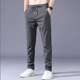 Men's Trousers Casual Pants Drawstring Elastic Waist Solid Color Quick Dry Lightweight Formal Weekend Classic Casual / Sporty Slim Black 1 dark grey 1