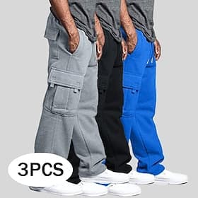 Men's Cargo Pants Sweatpants Fleece Pants Joggers Trousers Drawstring Elastic Waist Multi Pocket Solid Color Windproof Outdoor Knee Length Outdoor Casual Daily