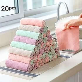 20pcs Microfiber Dish Cloths, Double-Sided Cleaning Towels for Kitchen, Reusable Dish Rags, Scrubber Cloths for Dishes, Multi-Purpose Cleaning Supplies and Kit