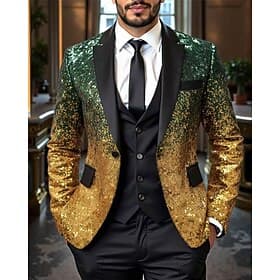 Men's Blazer Business Cocktail Party Wedding Party Fashion Casual Spring Fall Polyester Gradient Pocket Buttons Comfortable Single Breasted Blazer Silver Blue
