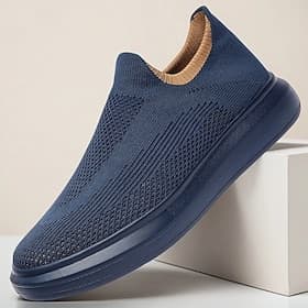 Men's Slip-On Knit Walking Sneakers – Lightweight Breathable Casual Shoes for Travel, Gym  Daily Wear