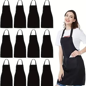 8-Pack Unisex Aprons Set, Durable Solid Color Polyester Kitchen Aprons with Adjustable Neck and 2 Large Pockets, Machine Washable for Cooking, BBQ, Grilling, C