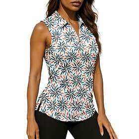 Women's Floral Tops Sport Shirt Golf Polo Shirt Tennis Shirt Sleeveless Zipper Floral UPF50 UV Resistant High Elasticity Moisture Wicking Breathable Tennis Gol thumbnail 2