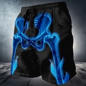 Homme Phosphorescent Os Squelette Shorts de survêtement Shorts de plage shorts en tissu éponge Taille Moyenne Punk gothique sombre Fête Impression 3D avec poch