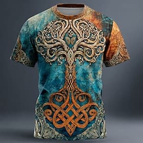Men's 3D Celtics Tree Of Life T Shirt Short Sleeve T shirt 3D Print Crew Neck Shirt Viking Designer Party Street Blue Yellow Red Summer Spring Clothing Apparel