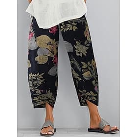 Women's Slacks Vacation Vintage Ethnic Style Full Length High Waist Floral Graphic Elastic Waistband Comfy Breathability Soft Micro-elastic Daily Outdoor Stree