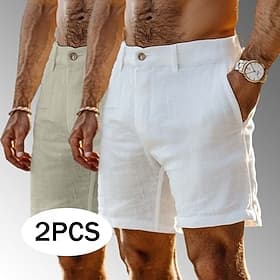 Men's Shorts Linen Shorts Dress Shorts Summer Shorts Beach Shorts Pocket Buttons Straight Leg Plain Comfort Breathable Knee Length Outdoor Casual Daily Fashion thumbnail 2