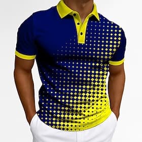 Men's Polo Business Casual Turndown Short Sleeve Modern Geometric Buttons Summer Orange / Black Yellow Green Polo