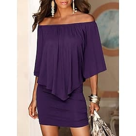 Women's Mini Dress Casual Dress Sheath Dress Chiffon Dress Fashion Modern Daily Beach Weekend Regular Fit Plain Long Sleeve Off Shoulder White Wine Red Purple