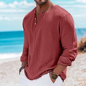 Herren Henley Hemd T-Shirt Henley Oberteil Leinen-T-Shirt Langarm Einfarbig Einfach Einheitliche Farbe Mode Designer Lässig Farbblock Knöpfe Henley Lässig Tägl