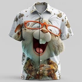 Men's Animal Cartoon Rabbit Shirt Summer Shirt Button Up Shirt Short Sleeve Funny Outdoor Vacation Dailywear Summer Spring Turndown 3D Print Collared Shirts Fr