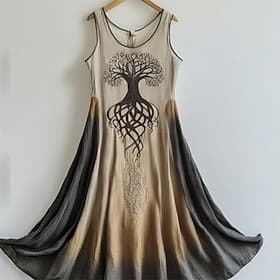 Women's Midi Dress Casual Dress Swing Dress Summer Dress Boho Dress Vintage Fashion Daily Beach Weekend Regular Fit Tree Sleeveless Crew Neck Khaki Summer Spri