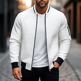 Men's Sweatshirt Full Zip Sweatshirt Navy Blue Light Grey Hooded Plain Textured Casual Daily Sports  Outdoor Streetwear Cool Sportswear Spring   Fall Clothing