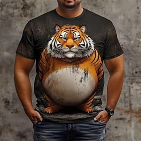 Men's Animal Tiger T Shirt Short Sleeve T shirt 3D Print Crew Neck Shirt Fashion Exaggerated Daily Casual Daily Party Black Gray Summer Spring All Seasons Clot