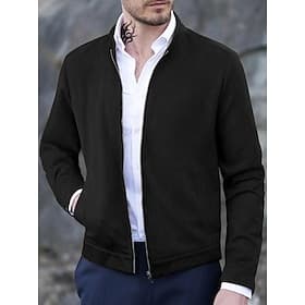 Men's Casual Jacket Casual Daily Wearproof Waterproof Basic Spring   Fall Solid / Plain Color Casual Outerwear Stand Collar Regular Black Royal Blue Army Green