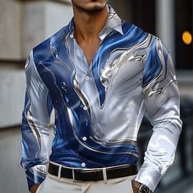 Men's Marble Abstract Liquid Art Shirt Satin Shirt Dress Shirt Long Sleeve Fashion Casual Vacation Dailywear Summer Spring Fall Turndown 3D Print Button Up Shi