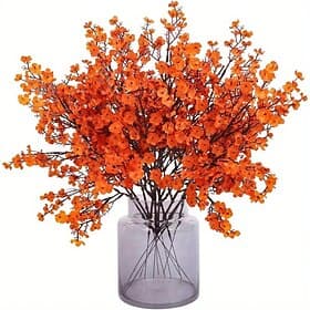 6 Pcs Fall Artificial Outdoor Orange Flowers – Realistic Touch Silk Petals with Detachable Stems for DIY Wedding, Office Centerpieces, Party Decorations, Flora