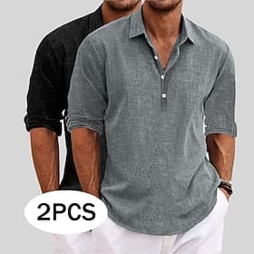 Homme Chemise Chemise en lin Chemise d'été Tenue de plage Uni Vacances Occasionnel Kaki Noir Bleu Kaki Gris Kaki Noir blanc manche longue Revers Été Printe