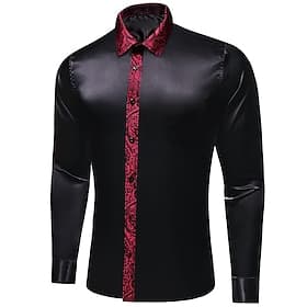 Men's Shirt Silk Like Satin Shirt Casual Shirt Button Up Shirt Prom Shirt Plain Formal Wedding Black Long Sleeve Lapel Spring   Fall All Seasons Clothing Appar