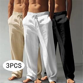 Homme Pantalons en Lin Pantalons Pantalon d'été Pantalons Amples Pantalons de Plage Cordon de serrage Taille Élastique Jambe Droite Uni Confort Respirant Longu thumbnail 2