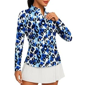 Women's Animal Leopard Tops Golf Polo Shirt Tennis Shirt Long Sleeve Print Quarter Zip Pullover UV Protection Elastic Breathable Tennis Golf Pickleball Stand C