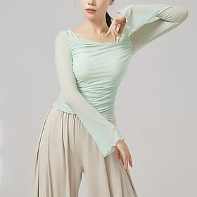 Activewear Top Pure Color Splicing Tulle Women's Performance Training Long Sleeve High Polyester thumbnail 2