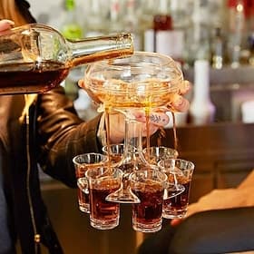 6 Shot Glass Dispenser and Holder Acrylic Liquor Dispenser Set with Cup Rack Durable Anti Drop Six Cup Pourer Perfect Bar Accessory Whiskey Vodka Drinkware Gif