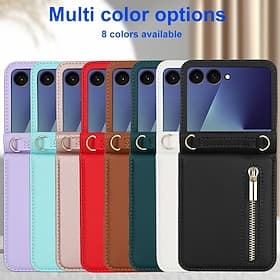 Phone Case For Samsung Galaxy Z Flip 7 Z Flip 6 Z Flip 5 Z Flip 4 Back Cover with Lanyard Kickstand Card Slot Retro TPU PU Leather thumbnail 2