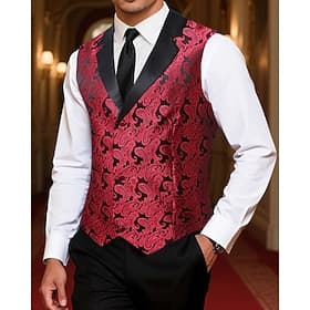 Men's Vest Waistcoat Gilet Vacation Party Business Fashion Casual Spring Fall Pocket Buttons Polyester Comfortable Paisley Single Breasted One-button Peaked La
