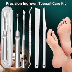 5 in 1 Stainless Steel Ingrown Toenail Tool Set, Professional Pedicure Kit with Nail File and Lifter, Safe Surgical Grade Toenail Treatment  Cleaning Tools for