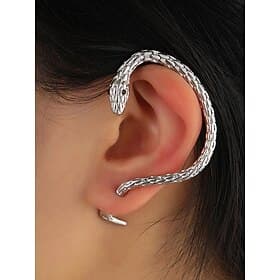 Women's Halloween Snake Earrings – Gothic Serpent Ear Cuff Wrap with Green Crystal Eyes, Punk Style Jewelry for Costume Party and Cosplay