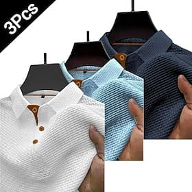 Paquets multiples 3 pièces Homme Revers Manches courtes Blanc  Noir  Bleu Polos à Boutons Chemise de golf Polos de Golf Jacquard Uni Vacances Tenue quotidienne