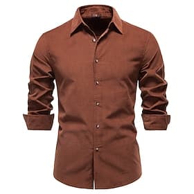 Men's Shirt Dark Navy Brown Army Green Long Sleeve Plain Shirt Collar School Formal Buttons Clothing Apparel Elegant Vintage Cool Daily