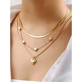 Women's 3-Layer Heart Necklace Set – Gold-Tone Alloy Herringbone Choker  Pendant Chains,, Minimalist Romantic Style for Parties, Date Night, Weddings  Everyday