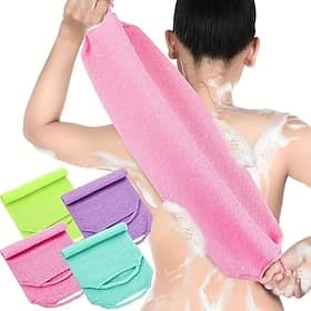 4-Pack Long Back Exfoliating Scrub Towels – Extra-Long Body Wash Cloths with Soft Exfoliating Fabric, Gentle Exfoliation for Hard-to-Reach Areas, Durable, Vibr