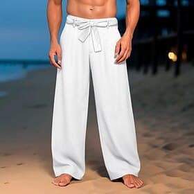 Homme Pantalons en Lin Pantalons Pantalon d'été Pantalons Amples Taille Élastique Jambe Droite Uni Confort Respirant Longueur complète Extérieur Quotidien Plag