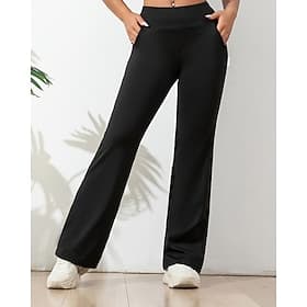 Women's Slacks Straight Streetwear Casual Full Length Natural Plain Pocket Elastic Waist Soft Street Holiday Weekend claret Depression Green Grey Black Fall Re