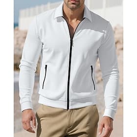 Homme Veste Légère Veste gaufrée Veste Décontractée Vacances Quotidien Respirant Avec Poches Printemps Automne Uni Mode Classique Revers Régulier Noir Blanche