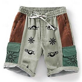 Men's Sun 3D Print Shorts Summer Shorts Casual Shorts Mid Waist Designer Ethnic Style Retro Vintage Casual Daily Holiday Drawstring Pocket Elastic Waist Design